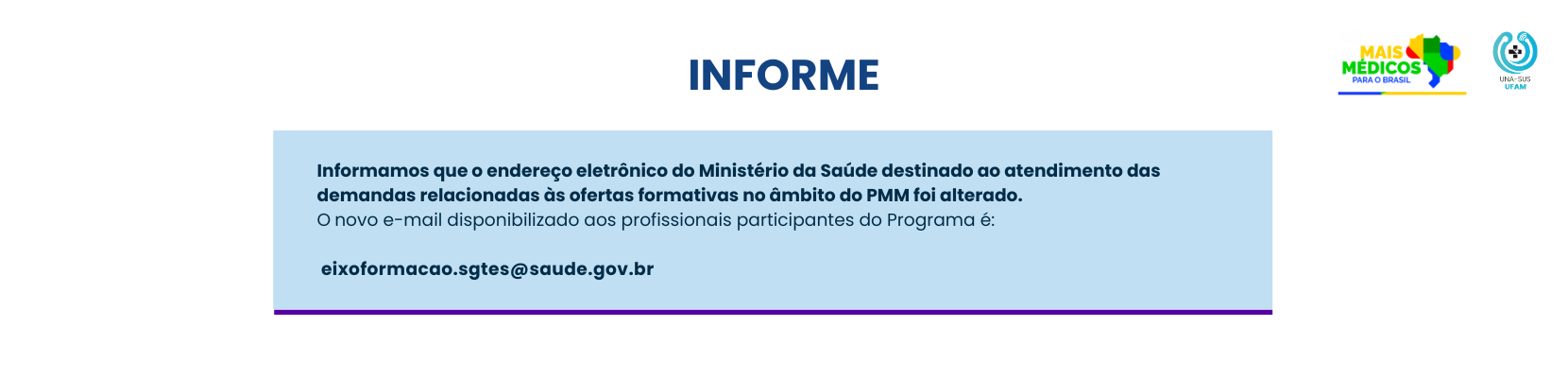 Novo e-mail para atender as ofertas formativas no âmbito do PMM 